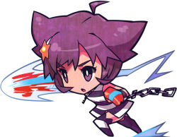 Rule 34 | 1girl, :o, animal ears, boxing gloves, bright pupils, cat ears, cat girl, chain, chibi, criminal girls, female focus, full body, hair ornament, ichihaya, nippon ichi, official art, punching, sako (criminal girls), shirt, short hair, simple background, solo, striped clothes, striped shirt, striped thighhighs, thighhighs, white background