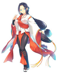 Rule 34 | 1girl, black hair, blue eyes, eyes visible through hair, hand fan, full body, hikage (sennen sensou aigis), holding, holding fan, katou itsuwa, long hair, long sleeves, low-tied long hair, official art, pantyhose, parted lips, sennen sensou aigis, solo, transparent background, very long hair, white background, wide sleeves