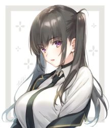 Rule 34 | black hair, copyright request, long hair, necktie, off shoulder, open mouth, purple eyes, solo, tokki, twintails, twintails day
