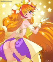 Rule 34 | 10s, 1girl, 2015, ;), amanogawa kirara, ass, back, bad id, bad pixiv id, cure twinkle, dated, earrings, ginko (silver fox), gloves, go! princess precure, jewelry, long hair, looking at viewer, low-tied long hair, magical girl, multicolored hair, no panties, one eye closed, orange hair, precure, purple eyes, red hair, smile, solo, star (symbol), star earrings, twintails, two-tone hair, very long hair, watermark, web address, white gloves