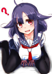Rule 34 | 10s, 1girl, ?, ahoge, blue hair, from above, kantai collection, long hair, looking at viewer, low twintails, open mouth, pantyhose, pink eyes, school uniform, serafuku, sitting, skirt, smile, solo, taigei (kancolle), tenken (gotannda), twintails, wariza, whale