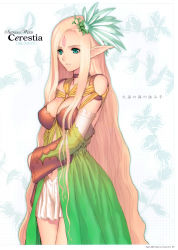 Rule 34 | 1girl, absurdres, artist name, blonde hair, blue eyes, breasts, character name, cleavage, closed eyes, closed mouth, copyright name, dress, elf, eternal forest&#039;s chanting, facial mark, forehead mark, gradient hair, hair ornament, highres, large breasts, long hair, multicolored hair, navel, official art, page number, parted bangs, pointy ears, scan, shining (series), shining wind, shiny skin, simple background, solo, stomach, tony taka, very long hair