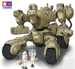 Rule 34 | 2girls, = =, animal ears, armband, black legwear, boots, bra, cat ears, cat tail, flat chest, fox ears, fox tail, full body, goggles, goggles on head, hand on own hip, itoji, long hair, mecha, military, military vehicle, multiple girls, panties, robot, salute, simple background, smiley, smiley face, standing, striped bra, striped clothes, striped panties, tagme, tail, thigh gap, training bra, translation request, underwear