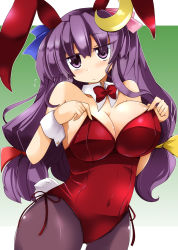 Rule 34 | 1girl, animal ears, breasts, rabbit ears, crescent, crescent hair ornament, female focus, hair ornament, highres, large breasts, leotard, pantyhose, patchouli knowledge, playboy bunny, purple eyes, purple hair, shirogane (platinum), solo, touhou