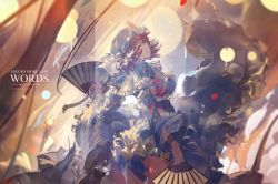 Rule 34 | 1girl, artist name, blue dress, character name, cowboy shot, crying, crying with eyes open, dress, english text, from behind, full body, hand fan, hat, highres, long sleeves, looking at viewer, looking back, miv4t, mob cap, obi, open mouth, pink hair, puffy sleeves, red eyes, ribbon, saigyouji yuyuko, sash, shoes, short hair, socks, solo, tears, text focus, touhou, triangular headpiece, upskirt, veil, white socks, wide sleeves