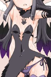 Rule 34 | 10s, 1girl, :o, akemi homura, akuma homura, anchor, armpits, arms up, bow, bow panties, breasts, bukkake, commentary request, controller, cum, detached collar, dress, elbow gloves, flat chest, gloves, head out of frame, long hair, mahou shoujo madoka magica, mahou shoujo madoka magica: hangyaku no monogatari, open mouth, panties, parted lips, purple panties, shinama, side-tie panties, small breasts, solo, spoilers, standing, teeth, thighhighs, underwear, wet, wings