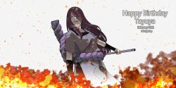Rule 34 | 1girl, artist name, birthday, character name, clenched hand, closed mouth, commentary, english commentary, fire, flute, froggolog, hair between eyes, happy birthday, highres, holding, holding instrument, instrument, long hair, looking at viewer, naruto, naruto (series), ninja, red hair, rope, shimenawa, short sleeves, smile, solo, tayuya (naruto), yin yang