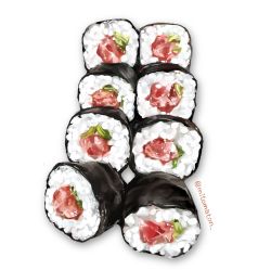 Rule 34 | commentary request, fish, fish (food), food, food focus, highres, mitomaton, no humans, original, rice, seaweed, simple background, sushi, white background