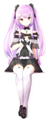 Rule 34 | 1girl, absurdres, bare shoulders, black dress, black footwear, black ribbon, blush, chain, closed mouth, collarbone, commentary request, dress, earrings, fuji noyume, full body, garter straps, hair ribbon, hand up, highres, hololive, jewelry, long hair, looking at viewer, off-shoulder dress, off shoulder, pink hair, red eyes, ribbon, see-through, shadow, shoes, sitting, skull, smile, solo, thighhighs, two side up, uruha rushia, uruha rushia (3rd costume), very long hair, virtual youtuber, white background, white thighhighs, wrist cuffs