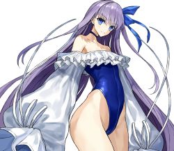 Rule 34 | 1girl, bare shoulders, blue choker, blue one-piece swimsuit, blue ribbon, breasts, choker, closed mouth, collarbone, covered navel, ero waifu, fate/grand order, fate (series), frills, hair between eyes, hair ribbon, highleg, highleg swimsuit, licking lips, long hair, long sleeves, looking at viewer, meltryllis, meltryllis (fate), meltryllis (swimsuit lancer) (fate), meltryllis (swimsuit lancer) (second ascension) (fate), official style, one-piece swimsuit, puffy sleeves, ribbon, simple background, small breasts, swimsuit, thighs, tongue, tongue out, very long hair, white background