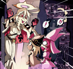 Rule 34 | !, !!, 3girls, :p, ahoge, ankh, arc system works, belt, blonde hair, bodysuit, breasts, bridal veil, cape, cleavage, coffin, cross, cross necklace, dress, elphelt valentine, gloves, guilty gear, guilty gear xrd, guilty gear xrd: revelator, halo, hat, jack-o&#039; valentine, jewelry, long hair, multicolored hair, multiple girls, necklace, o o, open mouth, pink hair, ramlethal valentine, red eyes, red hair, scared, setz, short hair, tears, tongue, tongue out, veil, wavy mouth