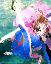 Rule 34 | 1girl, ass, brown eyes, brown hair, d.va (overwatch), deary me, diving mask, eyelashes, floating, floating hair, goggles, highres, looking to the side, mecha, meka (overwatch), overwatch, overwatch 1, robot, scuba, scuba gear, snorkel, solo, underwater