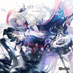 Rule 34 | 2girls, album cover, arcaea, bare shoulders, beret, black choker, black dress, black gloves, black hair, blue dress, blue ribbon, bow, bubble, character request, choker, copyright notice, cover, cowboy shot, crying, crying with eyes open, dress, elbow gloves, english text, eyelashes, frilled sleeves, frills, gloves, hair bow, hand on another&#039;s chin, hat, hat ribbon, light particles, long hair, looking at viewer, multiple girls, official art, parted lips, petals, pink eyes, pink hat, puffy short sleeves, puffy sleeves, purple ribbon, ribbon, sad, saryn (dazzling), shirt, short dress, short sleeves, simple background, sleeveless, sleeveless dress, teardrop, tears, twintails, very long hair, white background, white bow, white hair, white shirt, white wrist cuffs, wrist cuffs, wrist ribbon