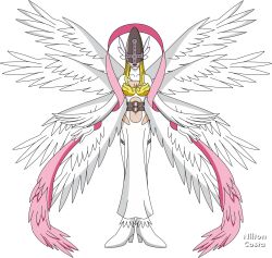 Rule 34 | 1girl, angel, angel girl, angewomon, belt, digimon, digimon (creature), female focus, head wings, highres, long hair, mask, oridigi, original, solo, transparent background, wings