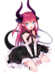 Rule 34 | 10s, 1girl, :d, bad id, bad pixiv id, blue eyes, blush, detached sleeves, dragon horns, dragon tail, elizabeth bathory (fate), elizabeth bathory (fate/extra ccc), elizabeth bathory (first ascension) (fate), emyo, fang, fate/extra, fate/extra ccc, fate (series), flat chest, horns, long hair, open mouth, pointy ears, purple hair, seiza, sitting, smile, solo, tail