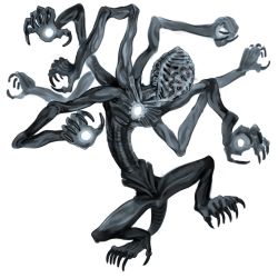 Rule 34 | amygdala (bloodborne), black skin, bloodborne, claws, colored skin, eldritch abomination, emaciated, extra arms, extra digits, extra eyes, glowing, glowing hand, horror (theme), monster, no humans, numenoko, tail