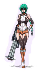 Rule 34 | black beat, breasts, character request, dog tags, green hair, gun, large breasts, mask, short hair, sketch, weapon
