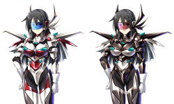 Rule 34 | armor, before and after, black hair, dark persona, helmet, justice blade, justice blade 3, long hair, magical girl, sentai, yuuki saki