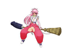Rule 34 | arche klein, bottomless, broom, broom riding, cleft of venus, dildo, flashing, happy, huge dildo, looking at viewer, no panties, pink.s, pink hair, pussy, pussy cutout, revealing clothes, sex toy, tales of (series), tales of phantasia, witch