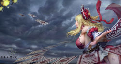 Rule 34 | 1girl, 2017, adapted costume, alternate costume, alternate hair color, alternate hairstyle, armpits, artist name, bare shoulders, battle, belt, between fingers, blindfold, blonde hair, bow, breasts, chinese text, closed mouth, cloud, cloudy sky, cosplay, covered eyes, cowboy shot, danmaku, dated, detached sleeves, donpatch donpatch, dress, drone, covered erect nipples, floating, frilled bow, frilled sleeves, frills, from side, hair bow, hakurei reimu, highres, holding, impossible clothes, impossible shirt, large breasts, long hair, nier (series), nier:automata, nose, ofuda, outdoors, pink lips, profile, puffy detached sleeves, puffy sleeves, red bow, ribbed dress, ribbon-trimmed skirt, ribbon trim, robot, rope, sash, shirt, side slit, sideboob, sidelocks, sky, sleeveless, sleeveless dress, sleeveless shirt, solo, touhou, turtleneck, white bow, 2b (nier:automata), 2b (nier:automata) (cosplay)