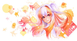 Rule 34 | 1girl, absurdres, fish, goldfish, highres, looking at viewer, mr. j.w, multicolored hair, orange eyes, orange hair, original, personification, smile, solo, two-tone hair, white hair