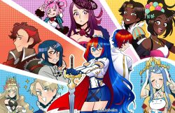 Rule 34 | 5boys, 6+girls, alcryst (fire emblem), alear (female) (fire emblem), alear (fire emblem), alear (male) (fire emblem), alfred (fire emblem), blue eyes, blue hair, breasts, brother and sister, brothers, brown eyes, brown hair, celine (fire emblem), cleavage, closed eyes, closed mouth, clothing cutout, crossed bangs, crown, dark-skinned female, dark-skinned male, dark skin, diamant (fire emblem), dual persona, fascinator, fire emblem, fire emblem engage, fogado (fire emblem), green eyes, hair between eyes, hair ornament, hairclip, hectoremblem, heterochromia, highres, holding, holding sword, holding weapon, hortensia (fire emblem), ivy (fire emblem), jewelry, long hair, lumera (fire emblem), matching hair/eyes, medium breasts, mole, mole under mouth, mother and daughter, mother and son, multicolored hair, multiple boys, multiple girls, nintendo, one eye closed, open mouth, pearl hair ornament, ponytail, purple eyes, purple hair, red eyes, red hair, short hair, siblings, sisters, small breasts, smile, sommie (fire emblem), split-color hair, sword, teeth, tiara, timerra (fire emblem), two-tone hair, upper teeth only, weapon, wink