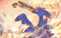 Rule 34 | bird, commentary request, cramorant, creatures (company), eating, fish, game freak, gen 8 pokemon, green eyes, mouth hold, nintendo, no humans, outdoors, pokemon, pokemon (creature), sun, water, water drop, zuyuu (zghost57)