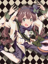 Rule 34 | 1girl, ayumi (princess connect!), ayumi (wonderland) (princess connect!), blush, brown hair, elf, green eyes, hair between eyes, hair ornament, highres, looking at viewer, open mouth, pointy ears, princess connect!, seryu oekaki, smile, solo, twintails