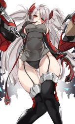 Rule 34 | 1girl, absurdres, antenna hair, azur lane, black panties, black thighhighs, blush, boots, cross, garter straps, highres, iron cross, kilalesi, licking lips, long hair, looking at viewer, military, military uniform, naughty face, panties, prinz eugen (azur lane), red eyes, solo, thigh boots, thighhighs, tongue, tongue out, twintails, two side up, underwear, uniform, white hair