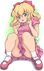 Rule 34 | 1girl, blonde hair, blue eyes, blush, gradient background, highres, kihaiu, mother (game), mother 2, nintendo, paula (mother 2), solo