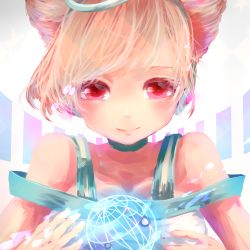 Rule 34 | 1girl, angelic sphere (deemo), bare shoulders, deemo, face, girl (deemo), hair up, hoshi no yurara (xxberry 0x0), looking at viewer, orb, red eyes, smile, solo