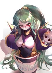 Rule 34 | 2girls, absurdres, adjusting eyewear, animal ears, breasts, cat ears, check commentary, commentary, commentary request, cup, cup ramen, doll joints, duel monster, el shaddoll winda, gishihi, glasses, green eyes, green hair, highres, in container, in cup, instant fusion, joints, long hair, mechanical hands, multiple girls, number 29 mannequin cat, ponytail, red-framed eyewear, shadow, single mechanical hand, thousand-eyes restrict, upper body, very long hair, white background, wide sleeves, winda (yu-gi-oh!), yu-gi-oh!