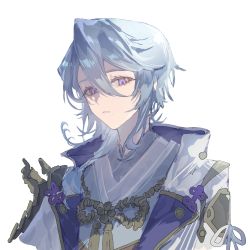 Rule 34 | 1boy, aqua hair, armor, genshin impact, highres, japanese armor, japanese clothes, kamisato ayato, looking at viewer, male focus, mole, mole under mouth, parted lips, persimmon (lsxh3), purple eyes, simple background, sketch, solo, tassel, upper body, white background