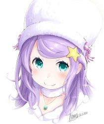 Rule 34 | 1boy, absurdres, anastasia hoshin, artist name, blue eyes, blush, bow, commentary request, dated, fur collar, gem, green eyes, h4mster3433, hair ornament, hat, hat bow, highres, jewelry, long hair, necklace, pink bow, purple hair, re:zero kara hajimeru isekai seikatsu, signature, simple background, smile, sparkle, star (symbol), star hair ornament, white bow