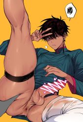 Rule 34 | 1boy, anus, ass, black hair, covered erect nipples, dark skin, erection, highres, male focus, no pants, puffy nipples, solo focus, spread ass, tokumei (sinacafe miss), yaoi
