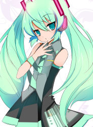 Rule 34 | 1girl, bad id, bad pixiv id, detached sleeves, female focus, green eyes, green hair, hatsune miku, highres, long hair, matching hair/eyes, necktie, simple background, skirt, solo, tetsubuta, twintails, vocaloid, white background