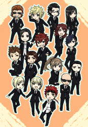 Rule 34 | 6+boys, 6+girls, arm up, arms behind back, bald, beard, before crisis final fantasy vii, bindi, black eyes, black neckwear, black pants, black suit, blonde hair, blue eyes, brown eyes, brown hair, cigar, cissnei, clenched teeth, crossed arms, earrings, elena (ff7), facial hair, final fantasy, final fantasy vii, formal, frown, glasses, goggles, goggles on head, green eyes, gun (female), hand on own hip, hand up, hands in pockets, hands on own hips, jewelry, katana (male), knife (female), legend (male), long hair, looking at another, looking at viewer, looking to the side, martial arts (female), martial arts (male), momota (monakapain), multiple boys, multiple earrings, multiple girls, mustache, necktie, nunchaku (male), pants, parted lips, partially unbuttoned, ponytail, red hair, reno (ff7), rod (male), rude (ff7), scar, scar on face, shirt, short hair, shotgun (female), sitting, smile, spiked hair, square enix, standing, suit, sunglasses, teeth, tseng, turks (ff7), two guns (male), verdot, white shirt
