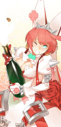 Rule 34 | 1girl, 92m, alcohol, blue eyes, bottle, breasts, champagne, cleavage, cleavage cutout, clothing cutout, clover, dress, earrings, elphelt valentine, fingernails over gloves, flower, four-leaf clover, gloves, guilty gear, guilty gear xrd, jewelry, large breasts, one eye closed, pink hair, puffy sleeves, short hair, smile, solo, spikes, veil