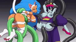 Rule 34 | 2girls, animal ears, animated, arms behind back, arms up, ass, ass shake, blue hair, bouncing ass, bouncing breasts, breasts, cat ears, cat girl, cat tail, dynamo heart, felicia (vampire), fucked silly, hairdressing, jiangshi, large breasts, legs apart, lei lei, long hair, looping animation, multiple girls, nipples, purple hair, pussy, restrained, sex, short hair, tail, tentacle sex, tentacles, third-party edit, tongue, tongue out, torn clothes, vaginal, vampire (game), video