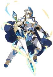 Rule 34 | 1boy, armor, armored boots, artist request, aura, belt, blue cape, blue gemstone, boots, breastplate, cape, crystal, facing to the side, full armor, full body, gauntlets, gem, gerard (world flipper), helmet, highres, holding, holding polearm, holding weapon, knight, lance, male focus, non-web source, official art, outstretched arm, plume, polearm, shoulder armor, simple background, solo, spiked helmet, spikes, torn cape, torn clothes, transparent, transparent background, weapon, white armor, white footwear, world flipper