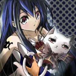 Rule 34 | achiba, blue hair, cat, charle (fairy tail), child, dress, fairy tail, long hair, lowres, red eyes, ribbon, tattoo, wendy marvell