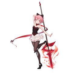 Rule 34 | 1girl, absurdres, arm at side, arm up, armor, artist request, bow, closed mouth, dress, gorgeous mushroom, hair bow, highres, holding, holding polearm, holding weapon, illusion connect, leg up, looking at viewer, nina (illusion connect), official art, pantyhose, pink eyes, pink hair, polearm, polearm behind back, shoes, simple background, smile, solo, standing, standing on one leg, strapless, strapless dress, third-party source, transparent background, weapon