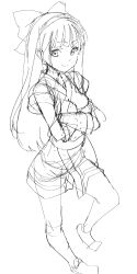 Rule 34 | 1girl, ainu clothes, breast hold, breasts, crossed arms, feet, fingerless gloves, gloves, hair ribbon, highres, leg up, legs, long hair, looking at viewer, medium breasts, monochrome, nakoruru, panties, pants, ribbon, samurai spirits, seductive gaze, seductive smile, see-through, sketch, smile, snk, solo, the king of fighters, thighs, traditional media, underwear