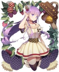 Rule 34 | 1girl, bad id, bad pixiv id, black choker, black thighhighs, blunt bangs, carchet, choker, christmas, closed mouth, commentary request, dress, food, fruit, fur trim, hair ornament, hand up, highres, long hair, looking at viewer, merry christmas, original, purple eyes, purple hair, raspberry, sash, short dress, smile, solo, thighhighs, transparent background, twintails, very long hair