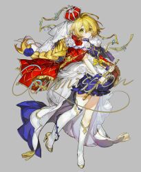 Rule 34 | 1girl, ahoge, artist name, blonde hair, blue flower, blue rose, blue skirt, braid, cape, closed mouth, commission, crown, dress, flower, flower knot, flute, green eyes, grey background, hair between eyes, hair ornament, happybiirthd, high heels, highres, holding, holding instrument, instrument, light blush, long hair, looking at viewer, musical note, original, red cape, red flower, red rose, rose, signature, simple background, single braid, skirt, sleeveless, solo, standing, watermark, white dress, white flower, white rose