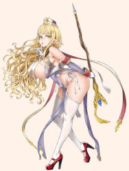 Rule 34 | 1girl, asanagi, bare shoulders, beige background, black footwear, blonde hair, blunt bangs, breasts, colored eyelashes, covered erect nipples, covered navel, detached sleeves, elf, elf mura, finger to mouth, full body, garter belt, garter straps, gloves, green eyes, hat, high heels, highres, huge breasts, large breasts, lavender dress, leaning forward, long hair, looking at viewer, looking to the side, mini hat, navel, no bra, original, panties, pelvic curtain, pointy ears, priscilla (elf mura), red footwear, revealing clothes, see-through, shoes, shushing, side-tie panties, sideboob, sidelocks, simple background, skindentation, solo, staff, standing, stitched, string panties, thighhighs, third-party edit, underboob, underwear, very long hair, wavy hair, white gloves, white panties, white thighhighs