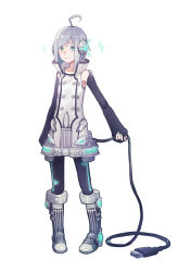 Rule 34 | 1boy, ahoge, androgynous, arm at side, black legwear, blue eyes, boots, closed mouth, commentary request, derivative work, detached sleeves, full body, green eyes, grey hair, grey nails, headphones, heterochromia, high collar, highres, holding own tail, long sleeves, looking at viewer, male focus, mi no take, nail polish, neon trim, simple background, sleeves past wrists, solo, standing, tail, usb, utatane piko, vocaloid, vocaloid boxart pose, white background
