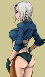 Rule 34 | 1girl, angel (kof), ass, breasts, highres, jacket, large breasts, mimiyama kiichi, simple background, snk, solo, the king of fighters, white hair