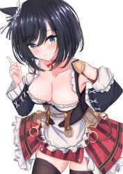 Rule 34 | 1girl, absurdres, animal ears, bare shoulders, black hair, black thighhighs, blue eyes, breasts, cdsola, chestnut mouth, cleavage, clothes lift, commentary request, cowboy shot, detached sleeves, dirndl, dress, ear ornament, eishin flash (umamusume), frilled dress, frills, german clothes, hair between eyes, hand on own hip, hands on own hips, highres, horse ears, horse girl, horse tail, large breasts, long sleeves, looking at viewer, open mouth, short hair, simple background, solo, tail, thighhighs, umamusume, white background