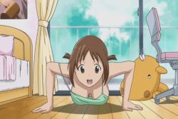 Rule 34 | 00s, 10s, 1girl, animated, animated gif, bouncing breasts, breasts, brown hair, cleavage, downblouse, exercising, hinako (issho ni training), issho ni training, jiggle, large breasts, no bra, off shoulder, push up, strap slip, tank top, training with hinako